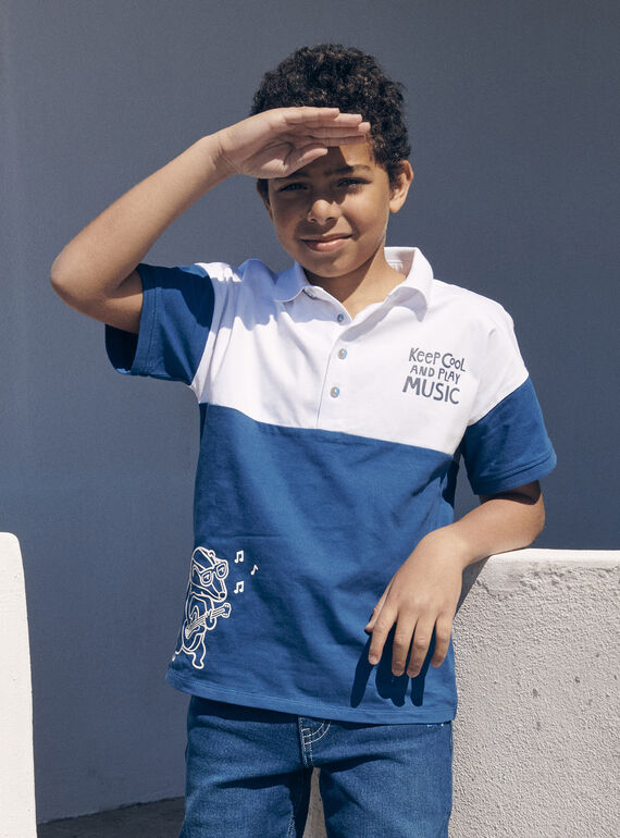 Blau-weißes Poloshirt aus Jersey mit „Gitarristendachs“-Motiv LEPOLAGE / 24H3PGJ1POL000