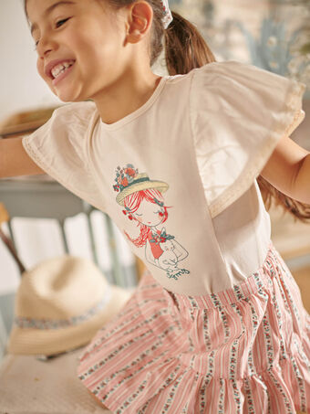 Kind Mädchen ecrufarbenes Rüschen-T-Shirt CUITETTE / 22E2PFJ1TMC632