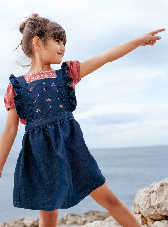 Besticktes Denim-Kleid Kind Mädchen CARLETTE / 22E2PF71CHSP274