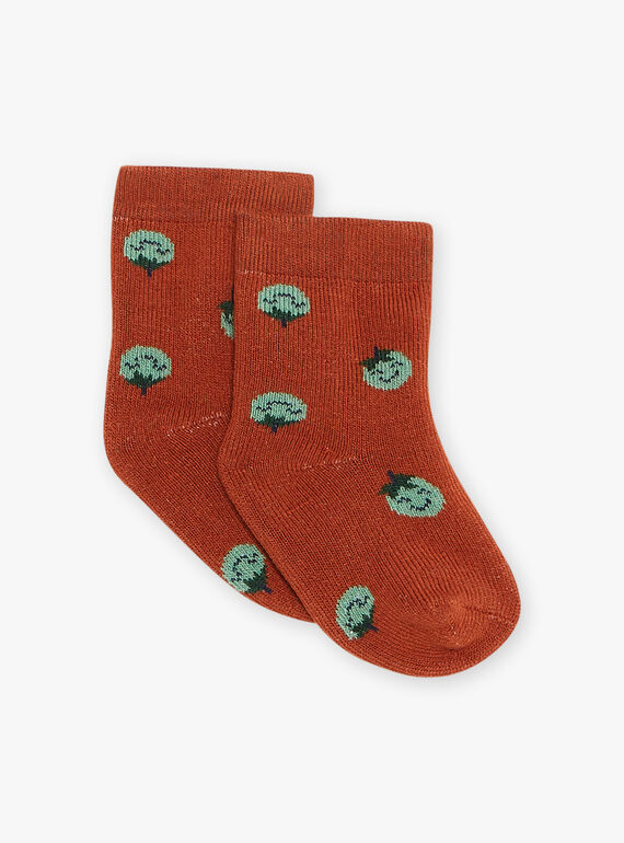 Ringelsocken ziegelrot mit Tomaten FACOCO / 23E4BGB2SOQ506