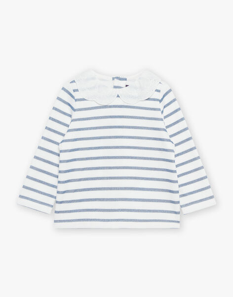 Ecru- und marineblaues T-Shirt im Matrosenstil FABULEUSE / 23E1BF81TEE001