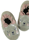 Weicher Lederpantoffel Glitzer-Beige mit Katzen-Stickerei Baby Mädchen GNFCHAT / 19WK37Z2D3S080