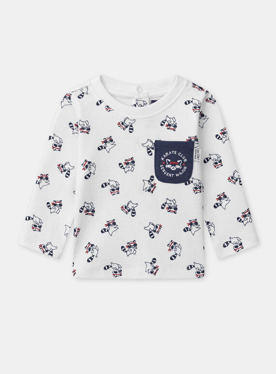T-Shirt, weiß mit Waschbär-Print und langen Ärmeln, Baby, Jungen NAIVAN / 25H1BGP1TMLA015