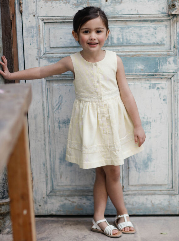 Zitronengelbes Kleid mit Streifen Kind Mädchen ZIRAYETTE / 21E2PFO2CHSB104