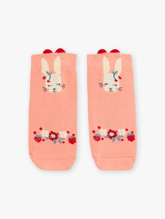 Pfirsichfarbene Socken für Kind Mädchen mit Hasen- und Fantasiemotiven CUICETTE / 22E4PFJ1SOB413