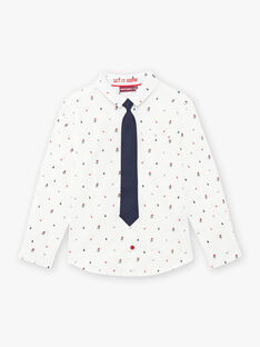 Weißes Popeline-Hemd für Jungen mit Weihnachtsmotiven und Krawatte BOMOCAGE / 21H3PGR1CHM001