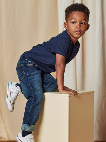 Dunkle Denim-Jeans für Kinder Jungen mit Kontrastnähten CAZIRAGE1 / 22E3PGF2JEAK005