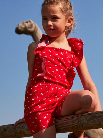 Roter Jumpsuit für Kind Mädchen mit Blumendruck CAICOETTE / 22E2PFP1SAC050
