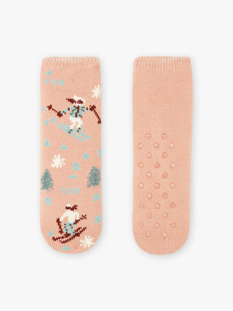 Rosa Anti-Rutsch-Socken für Kinder Mädchen mit Berg-Ski-Aufdruck BLATUETTE / 21H4PFO1SOA318