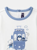 T-Shirt-Body in Ecru und Hellblau mit Straßenbahn- und Tiermotiven LADULIO / 24H1BGJ1BOD001