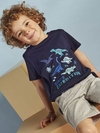 Marineblaues T-Shirt mit Dinosaurier-Muster für Kind Junge CYDOAGE2 / 22E3PGT2TMC070
