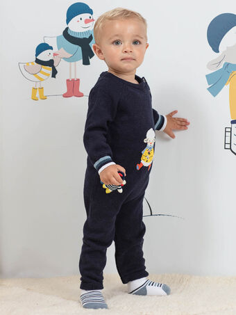 Mitternachtsblauer Strickoverall für Baby mit Fantasie-Schaf-Muster BANEWMAN / 21H1BGL1CBLC205