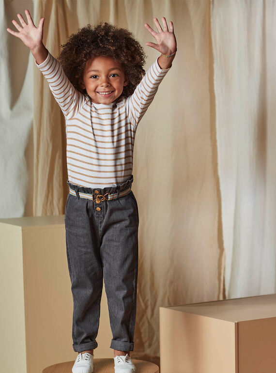 Graue Paperbag-Denim-Jeans für Kinder Mädchen mit gestreiftem Gürtel CLODETTE2 / 22E2PFF1JEAK004