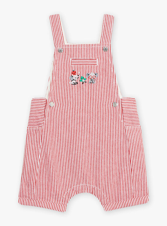 Baby Junge kurze gestreifte Latzhose aus Twill in Rot und Ecru CATHIS / 22E1BGM1SAC506
