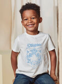 Ecrufarbenes und hellblaues strukturiertes Tiger-T-Shirt für Kinder Jungen CAZOTAGE3 / 22E3PGF1TMC001
