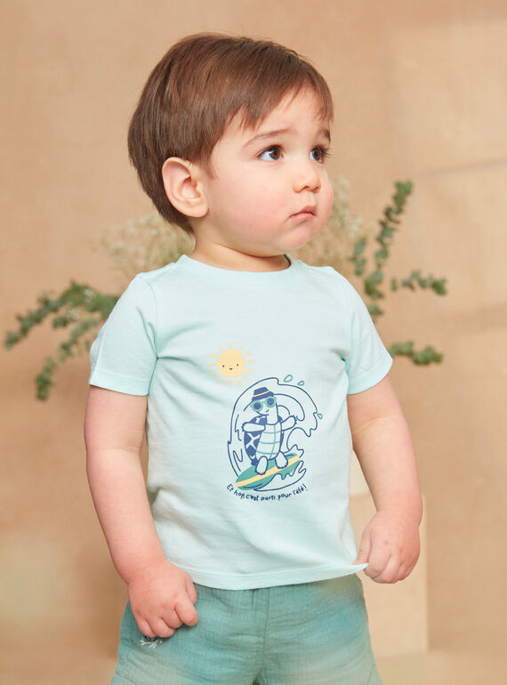 Kurzarm-T-Shirt mit Schildkrötenmotiv in Helltürkis KAVIRGIL / 24E1BGR1TEE203