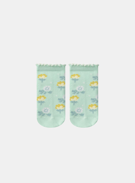 Céladonblaue Blumen-Jacquard-Socken KLISOZETTE / 24E4PFR1SOB204