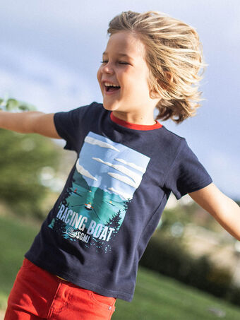 Marineblaues T-Shirt mit Ruderposter für Kinderjungen CEBESTAGE / 22E3PG82TMC070