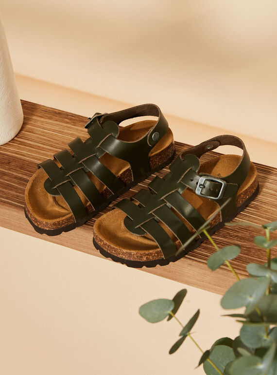 Offene Sandalen aus grünem Leder FESANDAGE / 23N10PG62D0E604