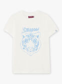 Ecrufarbenes und hellblaues strukturiertes Tiger-T-Shirt für Kinder Jungen CAZOTAGE3 / 22E3PGF1TMC001