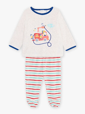 Schlafanzug für Baby Junge aus grauem Samt mit Feuerwehrauto CEFLORENT / 22E5BG41PYJJ920