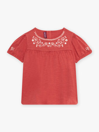 Kind Mädchen rosa besticktes T-Shirt mit Puffärmeln CAROUETTE / 22E2PF71TMCD332