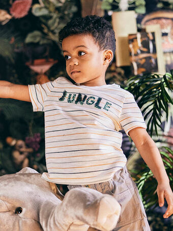 Ecru gestreiftes Dschungel-T-Shirt für Kinder Jungen CETIRTAGE / 22E3PG91TMC001