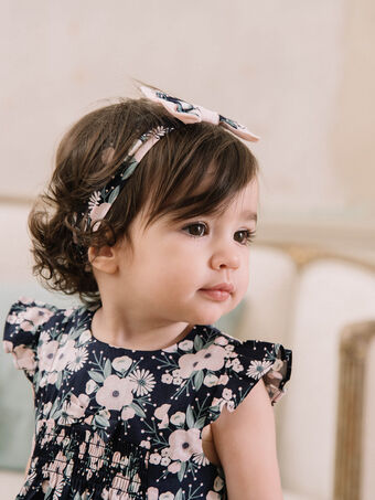 Baby Mädchen schwarzes und rosafarbenes Stirnband mit Blumendruck CAJOHANA / 22E4BFH2BAND302