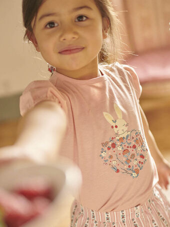 Pfirsichfarbenes T-Shirt mit Herz- und Kaninchenmotiven Kind Mädchen CUILAPETTE / 22E2PFJ2TMC413