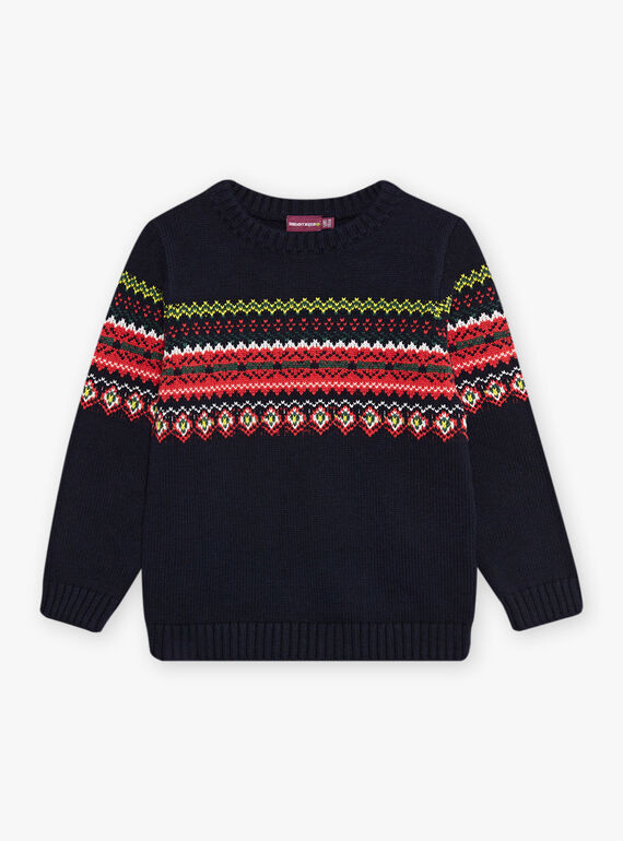Marineblauer Jacquard-Pullover für Kind Junge DOJACAGE / 22H3PGX1PUL070