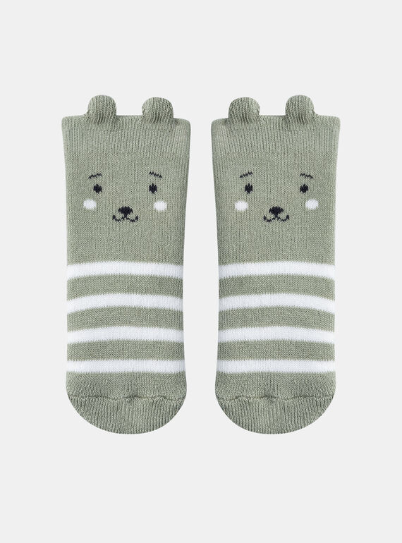 Lehmgrüne und weiße Terry-Bouclette-Socken KAALAN / 24E4BG35SOQG600