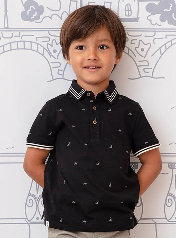Schwarzes Poloshirt für Jungen mit Dinosaurier-Print BAPOLAGE / 21H3PG21POL090