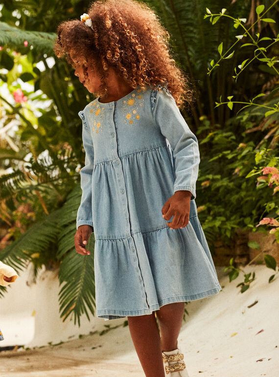 Kleid aus Denim mit Blumenstickerei. FADENETTE / 23E2PF81ROBP272