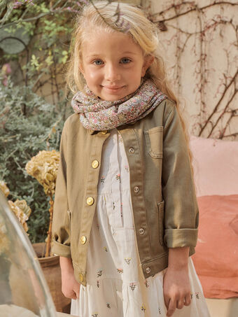 Kind Mädchen Khaki-grüne Twill-Jacke mit Blumenmuster CECHETTE / 22E2PFG4VES604