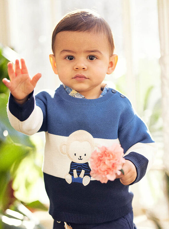Baby Junge dreifarbiger Pullover mit Affenmotiv CARAYNAL / 22E1BGK1PUL703