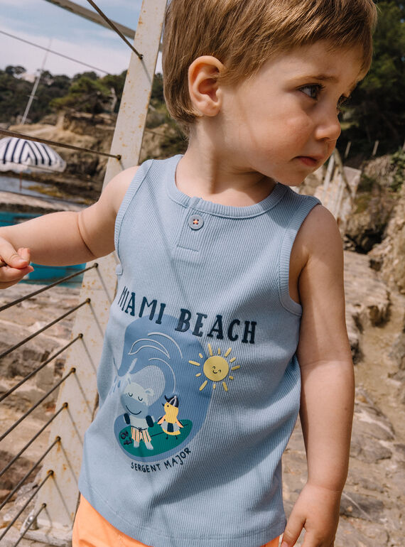 Baby Junge blaues Tank-Top mit Surf-Motiv CAYVAN / 22E1BGV2DEBC218