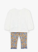 Ecru Bluse mit dunkelblauer Leggings und Stirnband mit Blumenmuster 23E1BF81ENS001