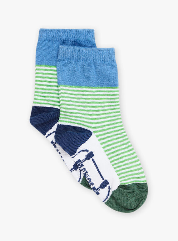 Grüne, blaue und weiße Colorblock-Socken FUSKATAGE / 23E4PGN1SOQC233