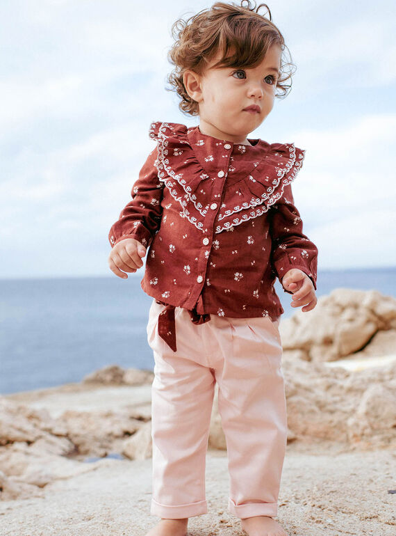 Baby Mädchen nackte Twill-Hose mit Blumenmuster-Gürtel CABATA / 22E1BF71PAND319