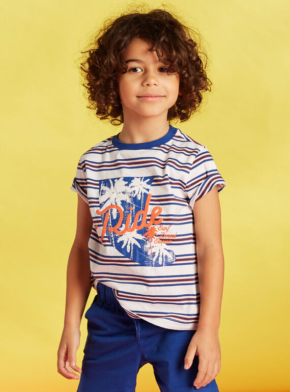 Strand-Outfit ecru, blau und rot für Kinder Junge CYOPLAGE3 / 22E3PGS4ENS001