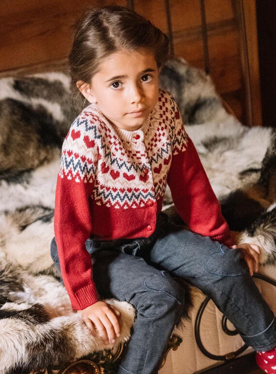 Rote und beigefarbene Strickjacke aus Wollgemisch DRIKERETTE / 22H2PFX2CARF526