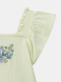 Gelbes und blaues Blumen- und Vogelmuster-Rippen-T-Shirt KAUGENIE / 24E1BFR1TEE103