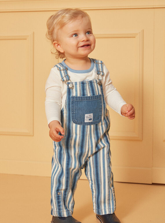 Lange blau-weiße Latzhose aus Denim mit Streifendruck LADEREK / 24H1BGJ1SALP274