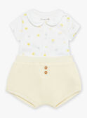 Vanillefarbener Body und Shorts mit Wolken- und Sonnenmuster FOULQUES / 23E0CMT1ENS114