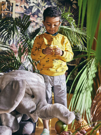 Gelbes Sweatshirt Kind Junge Dschungel Druck CESWEATAGE / 22E3PG91SWEB114