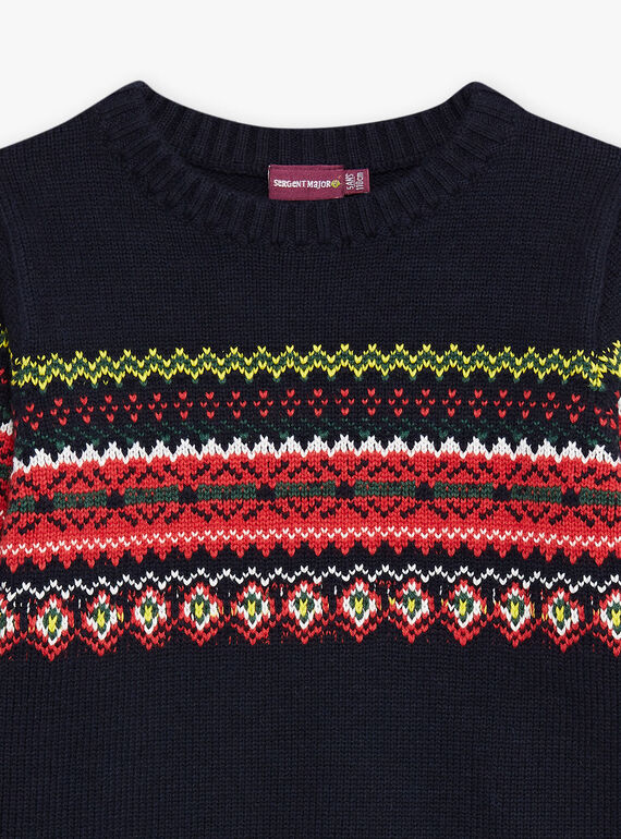 Marineblauer Jacquard-Pullover für Kind Junge DOJACAGE / 22H3PGX1PUL070