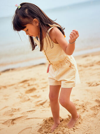 Jumpsuit für Kind Mädchen mit gelben Mimosenstreifen 22E2PFN1SACB115