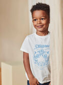 Ecrufarbenes und hellblaues strukturiertes Tiger-T-Shirt für Kinder Jungen CAZOTAGE3 / 22E3PGF1TMC001