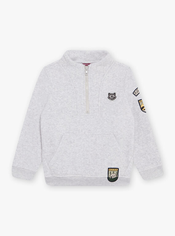 Grau melierter Pullover mit Kängurutasche DEBADGEAGE / 22H3PGR1PUL943
