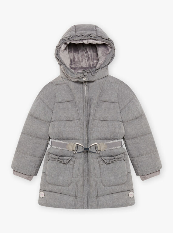 Mausgraue Daunenjacke mit Kapuze für Kind Mädchen BLOZIKETTE / 21H2PFE3D3E904